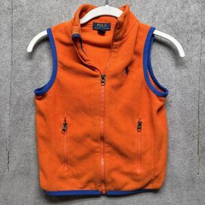 Polo Ralph Lauren Vest Youth Small 8 Orange‎ Zip Fleece Logo Pockets